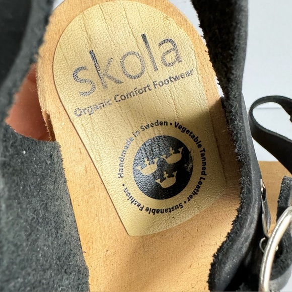 Skola Kajsa Clogs Mary Jane Sandals Black Leather Wood Sole Shoes Womens 36 6 - Picture 9 of 12